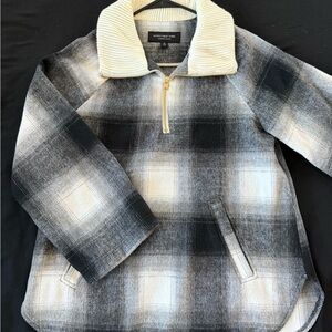 Plaid Pullover Jacket - Black and Cream